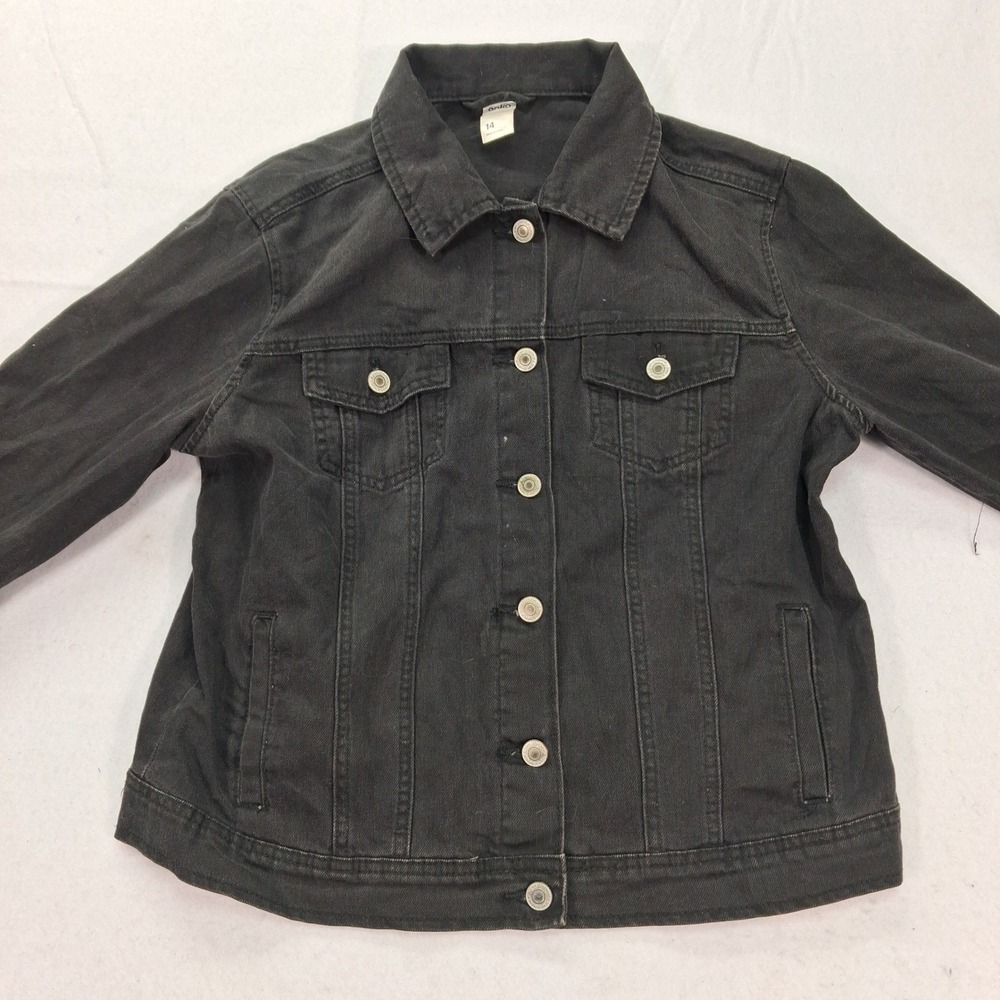 Anko Denim Jacket Girls 14 Black Trucker Button Down EUC